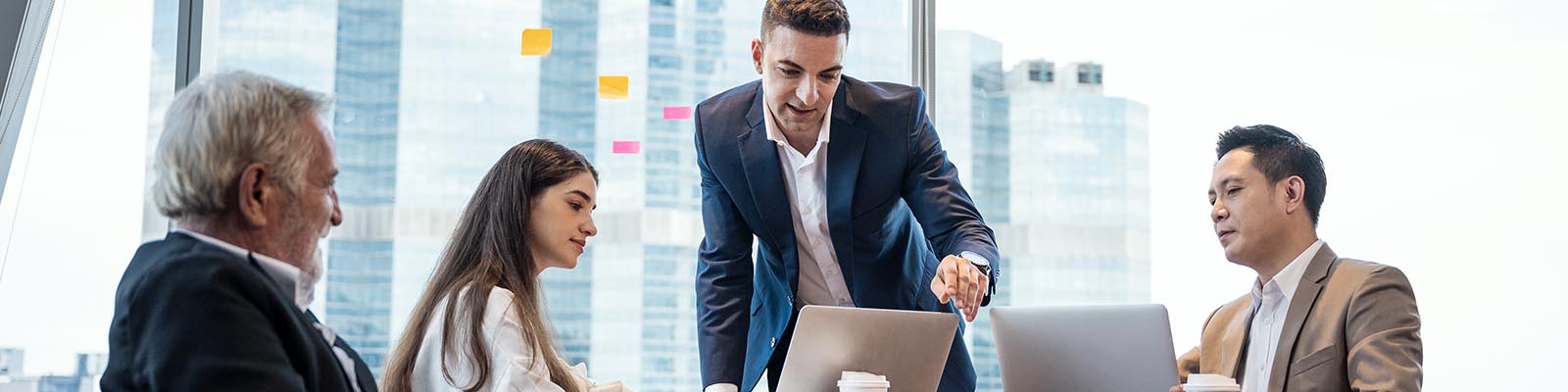 Group of business professionals planning and brainstorming a project, working together to discuss and develop innovative ideas