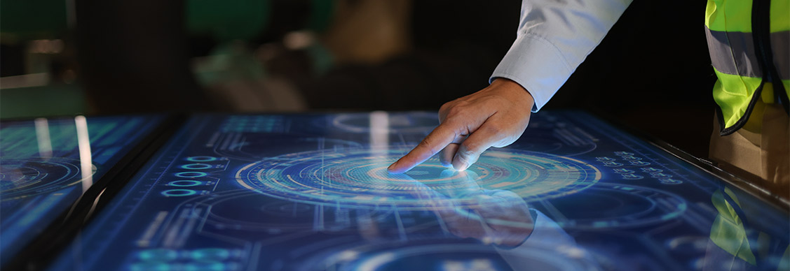 Close-up engineer hand Futuristic control panel, Digital element digital technology