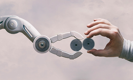 Robot and human working together.