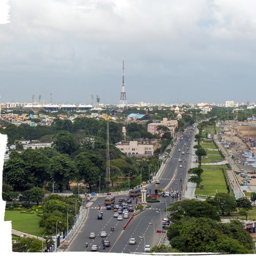 Aerial view of Chennai cityscape & traffic road