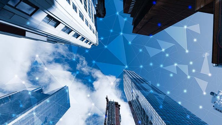 Smart cityscape high-technology blue tone connected, wireless communication network, abstract image visual