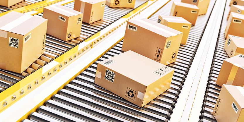 Cardboard Boxes On Conveyor Belt