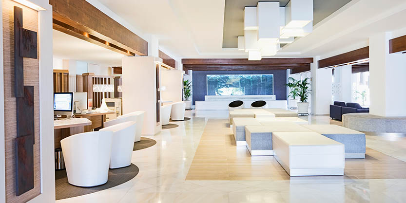 White hotel reception lobby