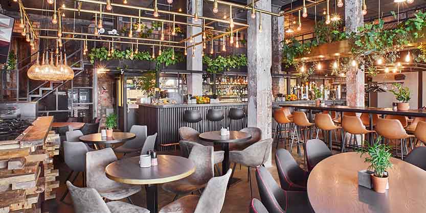Rustic looking café with greenary