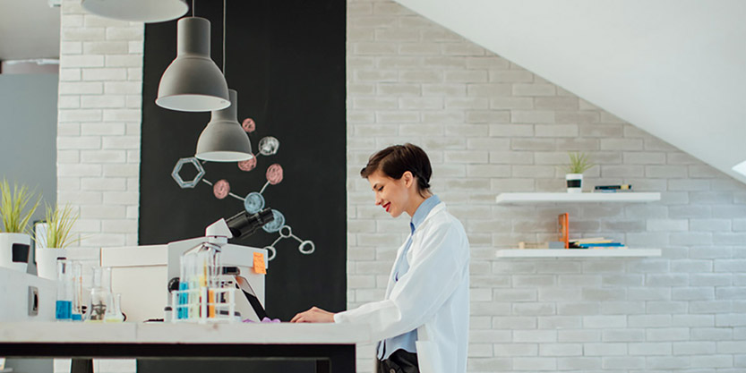 Female researcher working in her lab