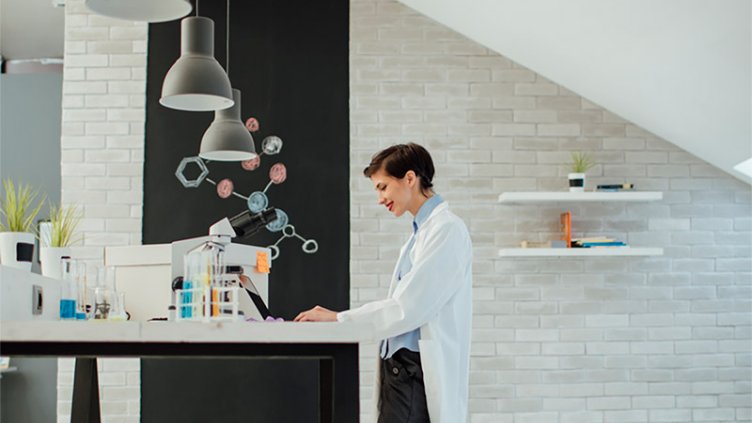 Female researcher working in her lab