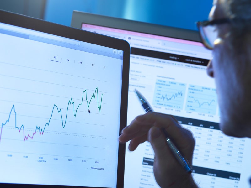 Employee analyzing data on a laptop